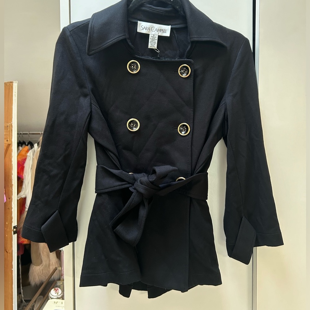 NWT Sara Campbell Knit Double Breasted Jacket in Black